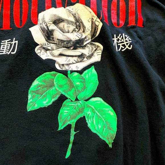 Popular Poison Motivation T-Shirt M “Money Rose” Long sleeve 100% cotton black - Picture 2 of 6